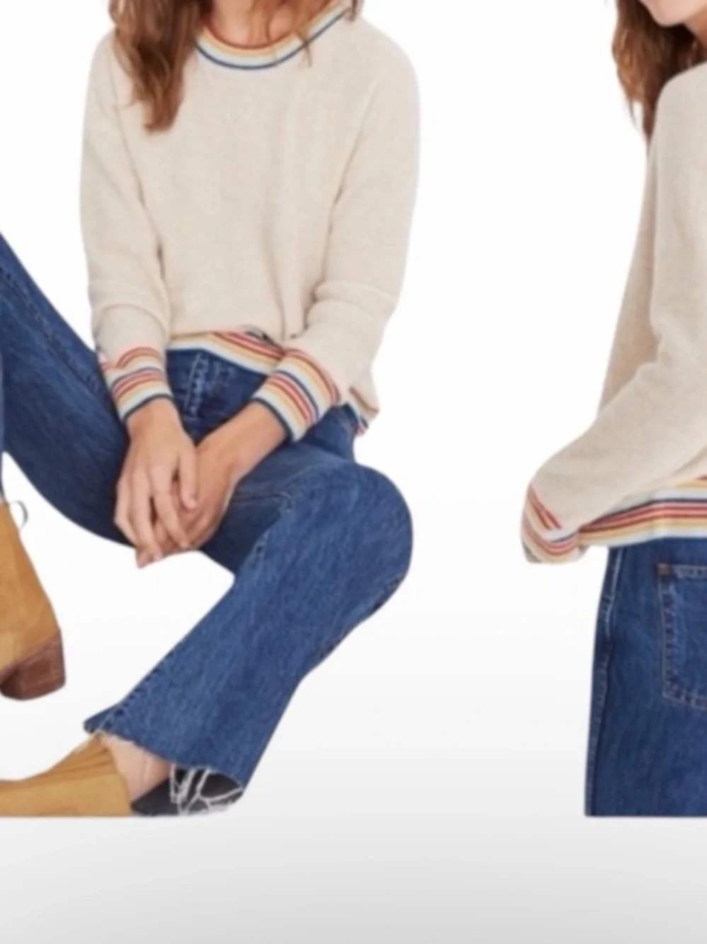 Madewell Cashmere Rainbow Trim Crewneck Sweater